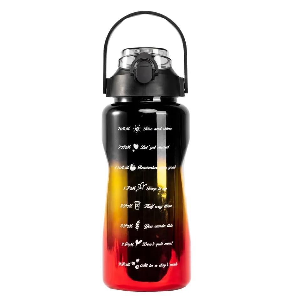 Image of Motivational Water Bottles with Times to Drink for Fitness 2000 ml Bottle Multicolor Silicone BPA Free Plastic with Straw