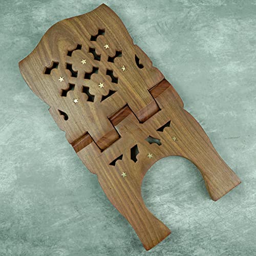 Image of Naayaab Craft Handmade & Handcraft Rehal Sheesham Wood Holy Book Stand Holder for Bible, Geeta, Quran in Folding and Carved Design Book Holder Display Stand - Size (15 Inch)