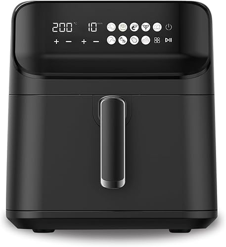 JKM Freidora de aire digital de 7 cuartos con 9 ajustes preestablecidos de cocción, pantalla táctil LED, cesta antiadherente y bandeja, color negro