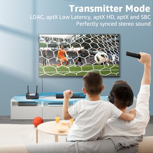 Image of 1Mii B03Pro+ Bluetooth 5.3 Transmitter Receiver Certified LDAC for TV Home Stereo, Long Range Bluetooth Extender Wireless Audio Adapter with Screen, Optical RCA AUX 3.5mm Outputs /Inputs