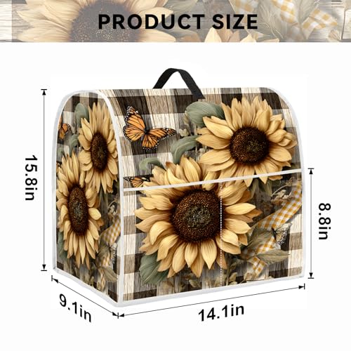 Image of 6-8 Quart Kitchen Stand Mixer Dust Cover, Kitchen Appliance Protective Covers with Top Handle and Pocket, Two sunflowers