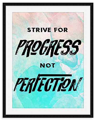 Fitness Motivational Wall Art - “Strive For Progress Not Perfection” Quotes Wall Art for Home & Office - Personalized Wall Art Decor for Gym Enthusiasts - Colorful Gift For Workout Zone, 11x14 inch