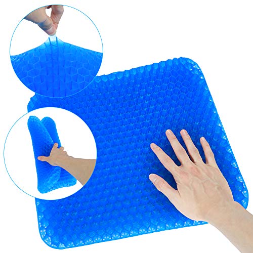 Gel Seat Cushion,SUPTEMPO Enhanced Seat Cushion,Double Gel Egg Honeycomb Design Thick Seat Cushion,for Pressure Relief Back Tailbone Pain,Car Travel Wheelchair(with Black Cover)