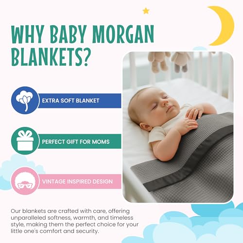 Image of Blankets Thermal Waffle Baby Blanket Crib Bedding - Soft Cozy Warm Infant Thermal Cover for Nursery Stroller or Bassinet, Lightweight Ideal Shower Gift, Satin Trim Gray 36 inch x 50 inch
