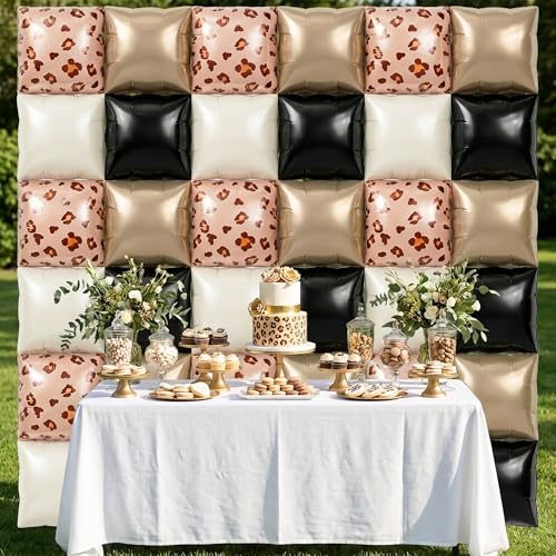 Image of Xqumoi Cheetah Print Square Foil Balloons Wall Backdrop - 36pcs Mixed Color Leopard Print Balloon Kit, Party Decor for Birthday, Bachelorette, Wild Theme Party Photo Booth Backdrop (Black & Brown)