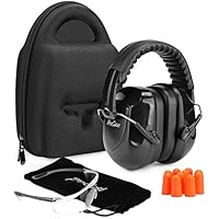 ProCase Gehörschutz und Augenschutz Set SNR34 dB Schalldichter Schießen Ohrenschützer + Schutzbrille + Hard Case Tragetasche Schutzhülle + Weiche Ohrstöpsel Schießsport Zubehör -AS