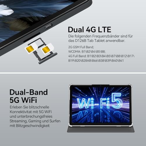 2026 Tablet 11 Zoll Android 15 | Dual 4G SIM 5G WiFi, 16GB RAM + 128GB ROM/1TB TF | Tablet Mit Schutzhülle | Octa-core Gaming Tablets | 13MP + 8MP | 7000mAh | 1280 x 800 | BT 5.0 | GMS | GPS | Grau – Bild 6