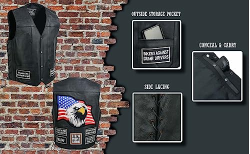 ELM3925 Black Motorcycle Leather Vest for Men w/Patches - Riding Club Adult Motorcycle Vests2