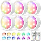 eastoyo Puck Lights with Remote Control, 13 Colors Wireless RGB Cabinet Stick on Lights, Timing Function, Dimmable Battery Powered Lights for Kitchen, Stair, Closet, 6 Pack