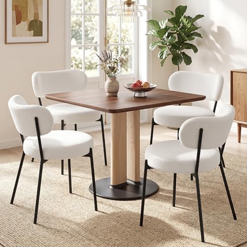 VECELO Boucle Round Back Dining Chairs Set of 2, Sturdy Metal Frame, White by VECELO - Used condition - Image 3