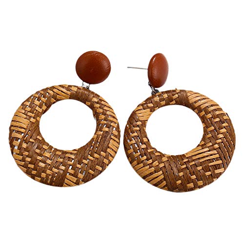 Lopbinte Neuer Schmuck Hand Gemachte Bohemien Holz Rattan Wicker Stroh Ohrringe Vintage Bamboo Wicker Geometrisch Kreis Ohrringe Zubeh?r Kamel