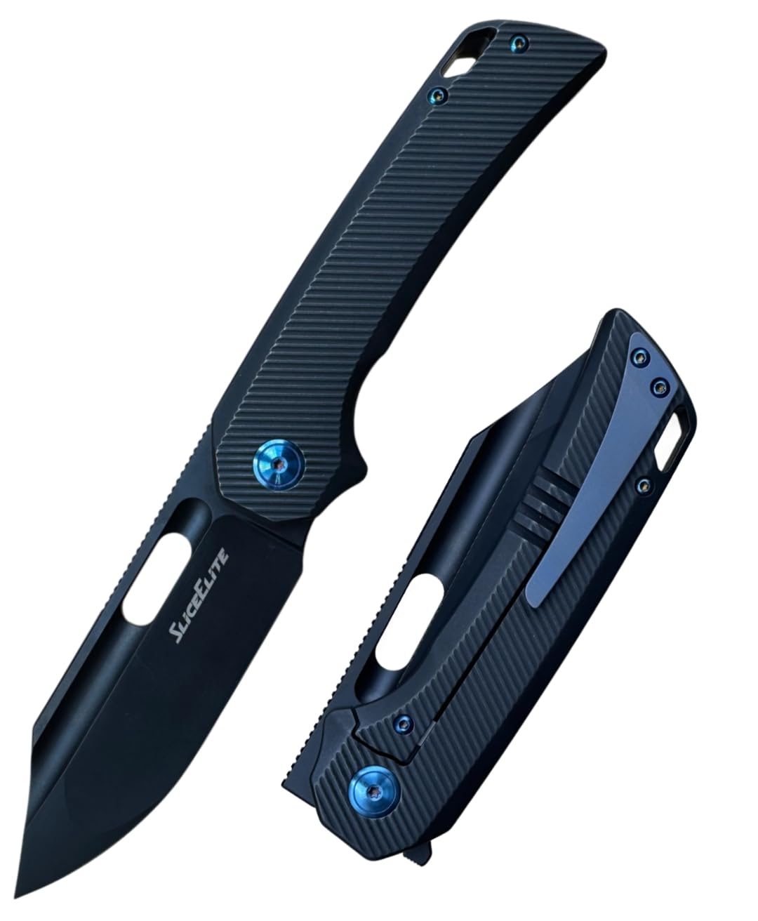 SliceElite Mas Chingón EDC Knife 3.6 Inch M390 Steel Clip Point Blade with Black Titanium Coating Matte Black Titanium Handle Frame Lock Lightweight Premium Everyday Carry Knife