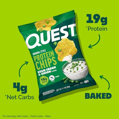 Image of Quest Nutrition Sour Cream & Onion Protein Chips, 19g Protein, 4g Net Carbs, Gluten Free, 1.1 oz (Pack of 12)