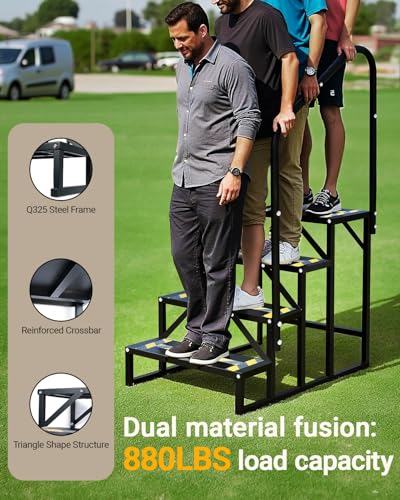 Image of RV Mobile Home Steps with Handrail, 4-Step Camper Entry Stairs