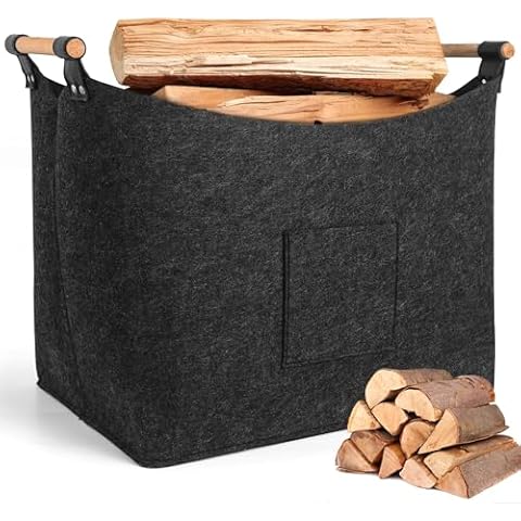 XL Felt Firewood Basket with Handles Cover