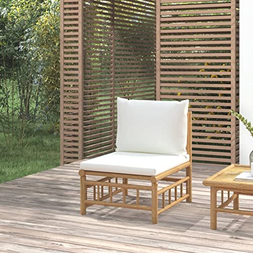 ShGaxin Canapé central de jardin en bambou avec coussins blanc crème