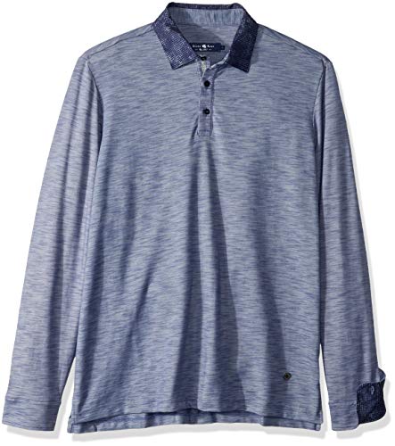 Stone Rose Men's Long Sleeve Flame Knit Polo, Blue, Medium
