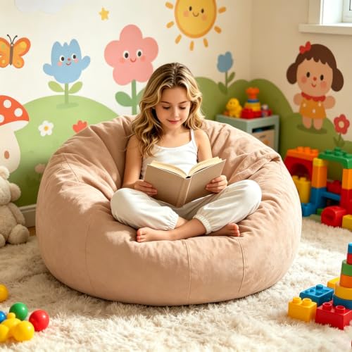 Image of Beanbags for Adults,3FT,beanbag Chair with Filler，Memory Foam Bean Bag Chair，Plush Bean Bag Chair，mueble para sala modernos，Suitable for Bedroom Balcony Games Leisure Reading Chair (Apricot, 3 Foot)