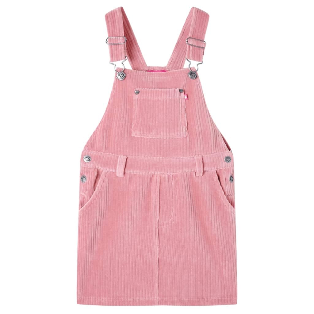 Vestido de peto infantil de pana rosa claro para niñas Ropa infantil con tirantes ajustables, bolsillos de parche, tela de algodón transpirable, adecuado para el día a día, fiesta