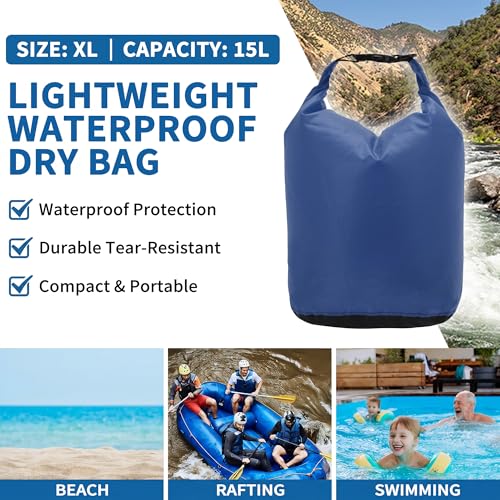 Bolsa seca impermeable portátil de 15L, ligera, azul, gran tamaño para actividades al aire libre miniatura 2