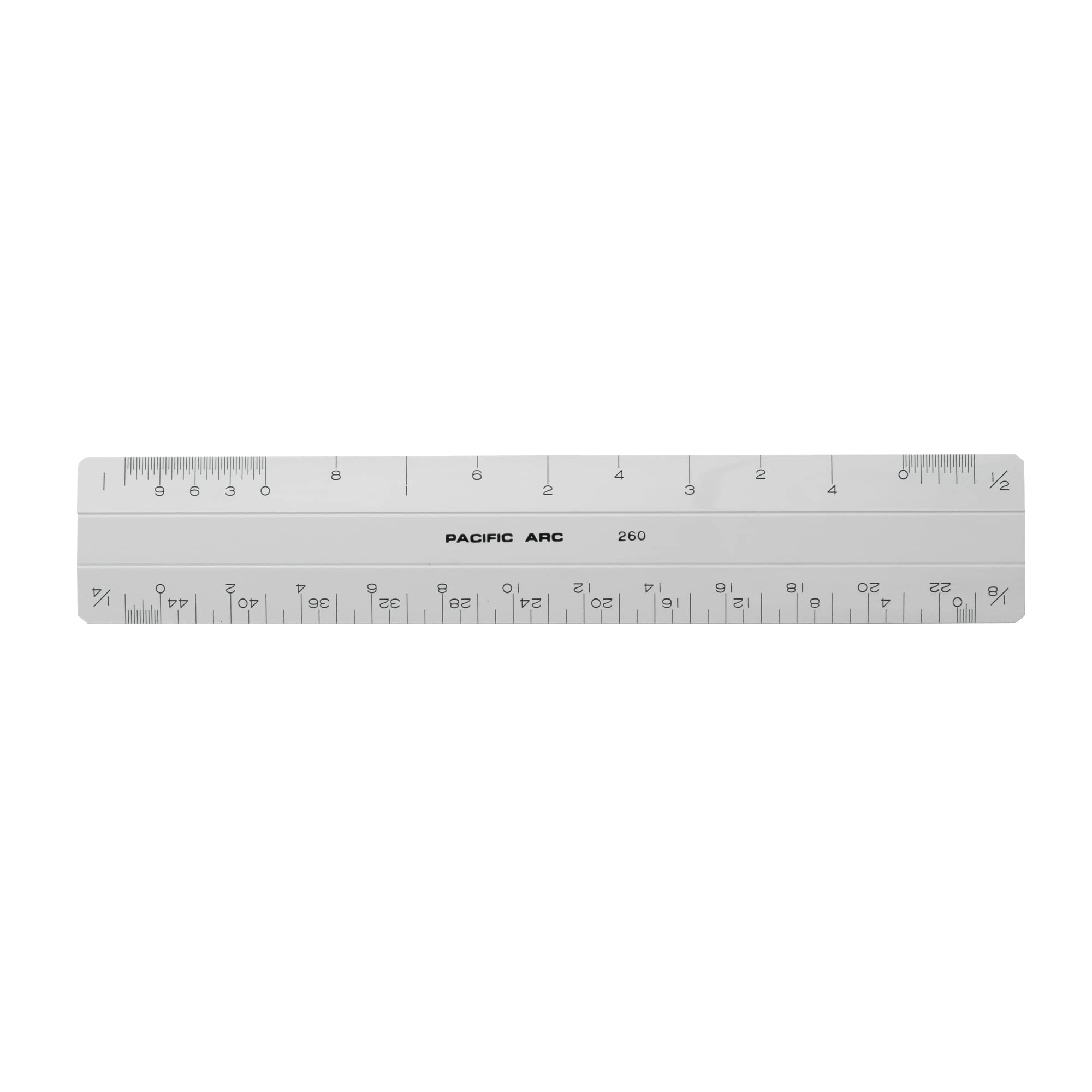 Pacific Arc, Professional 6" Four Bevel Architect Flat Scale Ruler, Plastic, Open Divided: 1/8, 1/4,3/8, 1/2, 3/4, 1,1 1/2 & 3" to The Foot - Made in Japan