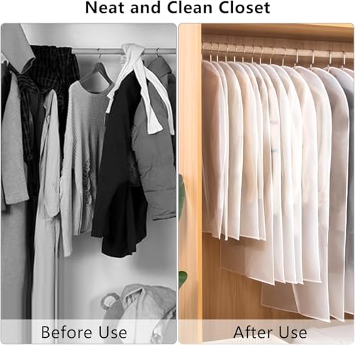 Image of RAAHII 20 piece transparent plastic garment dustproof hanger clothes storage bag for suit, Blazer cover, coat covers with zip for wardrobe storage of jacket,saree. (Blazer /suit cover, pack of 20)