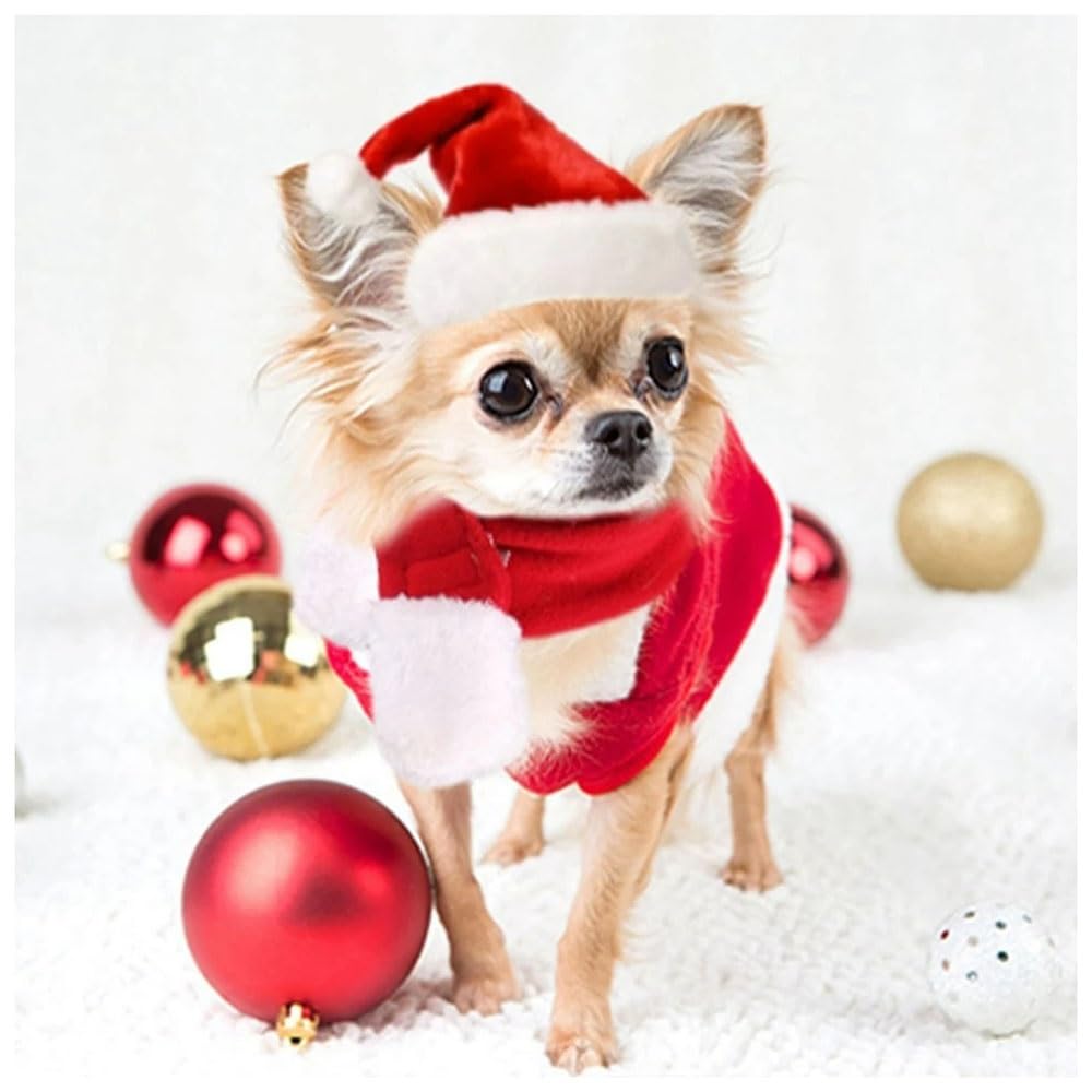 Conjunto De Gorro Navideño For Mascotas, Conjunto De Bufanda Y Gorro Navideño For Gatos, Ropa Navideña For Cachorros Y Perros, Disfraz Navideño De Papá Noel For Mascotas, Conjunto Rojo De Papá Noel De
