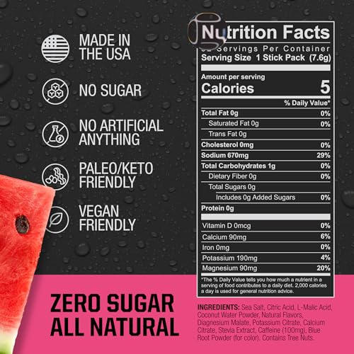 Image of Fire Salt Caffeine Watermelon Energy Hydration Sticks, 32 Count