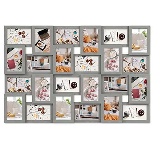 HELLO LAURA Picture Frames Collage Wall Decor - 24 Opening Collage Picture Frames for Wall Hanging Photo Collage Frame 4x6 Large Picture Frame for Home Living Room - Grey