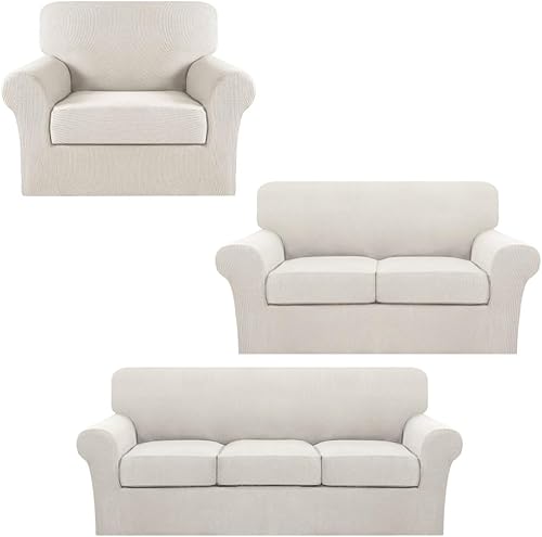 Turquoize Fundas elásticas para sofá de 3 cojines, paquete de funda para sofá biplaza de 2 cojines, fundas para sofá con fundas de cojín