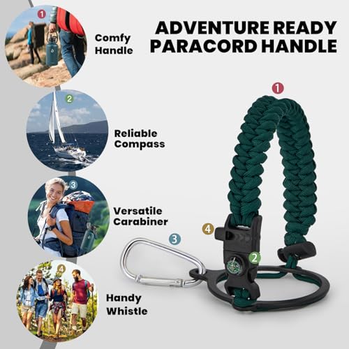 Image of RAYMYLO Insulated Water Bottle 64 oz, Triple Wall Vacuum Stainless Steel (Cold for 48 Hrs), Leak Proof & Non-BPA, Half Gallon Water Flask Jug with Paracord Handle & Straw Spout Lids, Dark Green