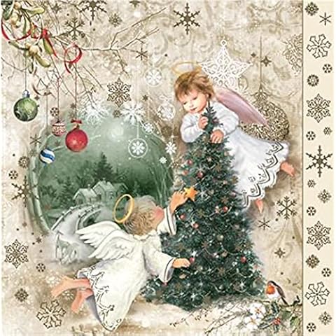 Christmas Napkins VINTAGE ANGELS with Christmas Tree, Lunch Napkins 40pcs Decorative Napkins, Paper Napkins for Decoupage, Napkins for Decoupage, Christmas Paper Napkins, Cute Napkins Cover