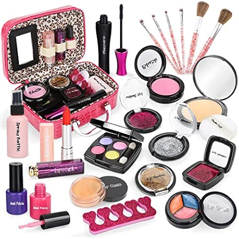 Real Kids Makeup Set for Girls | 24 PCS Washable Makeup Set Includes Suitcase | Cosmetic Girls Toys Age 5 6 7 8 9 Cover