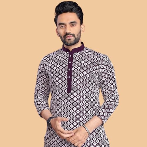 Image of Men's Silk Blend Solid Straight Kurta