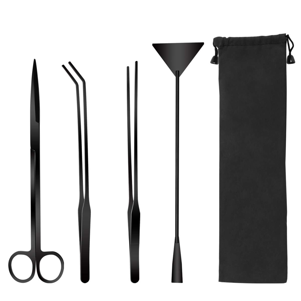 Quarium Aquascape Tools Kits, 4 in 1 Anti-Rust Aquatic Plant Aquascaping Tool Stainless Steel Black Tweezers Scissors Spatula for Aquarium Tank Clean Fish Tank Aquascape Tools Sets (Black)