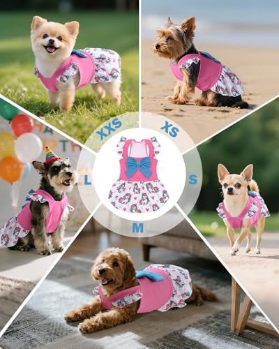 Image of CuteBone Dog Dress for Small Dogs Girl, Unicorn Summer Dresses with Bow & Ruffle Sleeve, UPF50+ Sun Protection, Cute Pet Clothes for Puppy for Birthday Wedding Party Beach ZSFX01L
