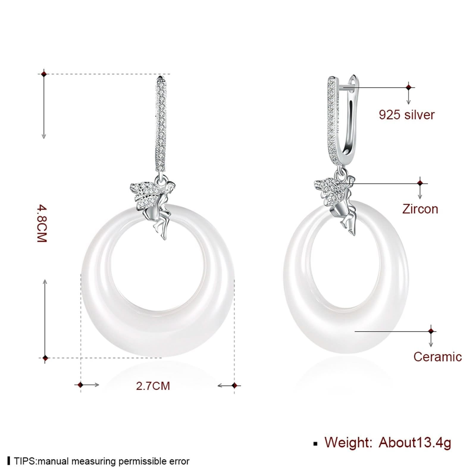 Pendientes colgantes vintage, aretes colgantes de plata, aretes redondos de moda para mujer con circonita cúbica blanca, plata de ley, Plata de ley, Circonia cúbica