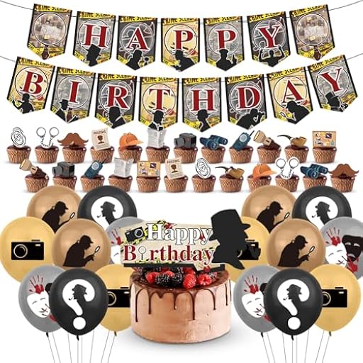 Fouvin - Juego de 32 decoraciones de detective para fiesta de crimen (accesorios para pancartas, cupcakes y globos 1920) | Ya disponible en tu tienda friki favorita! En mundofriki.es! Fouvin - Juego de 32 decoraciones de detective para fiesta de crimen (accesorios para pancartas, cupcakes y globos 1920) | Ya disponible en tu tienda friki favorita! En mundofriki.es!