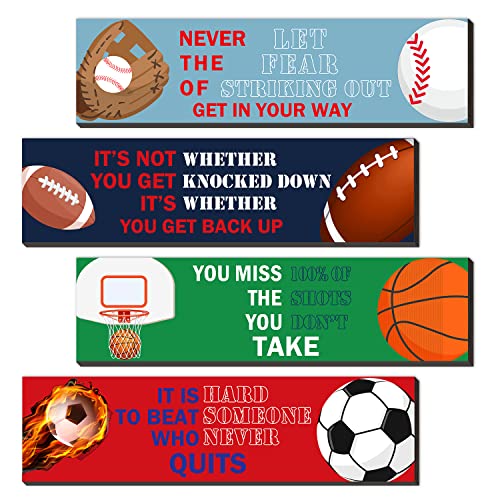 SHLINCO Sport Motivational Quote Wall Art(Pack Of 4), Sport Themed For Boy's Bedroom Playroom...
