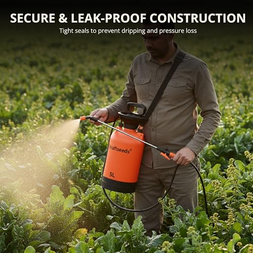 Image of Kraft Seeds 5L Pressure Sprayer for Plants - Heavy Duty Agriculture Spray Pump for Home Garden & Car Washing, Garden Sprayer with Shoulder Strap, Adjustable Nozzle, 1.25m Hose, Spray Bottle for Plants