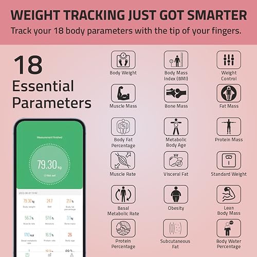 Image of Medtech WS 10 Weight Machine | Digital BMI Weighing Scale | Black | 18 Body Composition | LED Display | Lightweight & Portable Body Fat Analyser with Bluetooth App | 1 Year Warranty