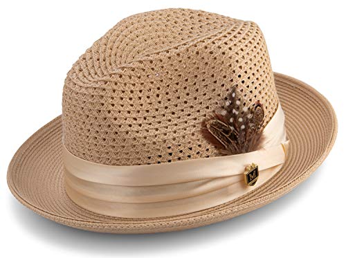 Braided Pinch Fedora Hat H24 (XL, Beige 