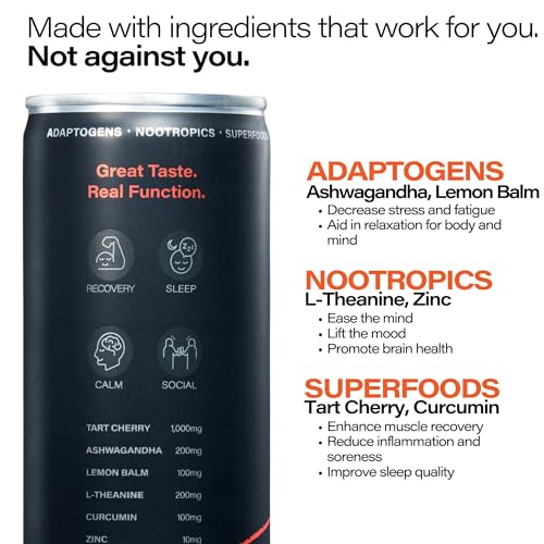 Image of Peak Cocktails Non Alcoholic Drinks, Adaptogen, Blood Orange Spritz 12 Pack | Calming, ashwagandha, tart cherry, L-theanine nootropic blend; recovery, sleep & mood, non-alcoholic, zero proof