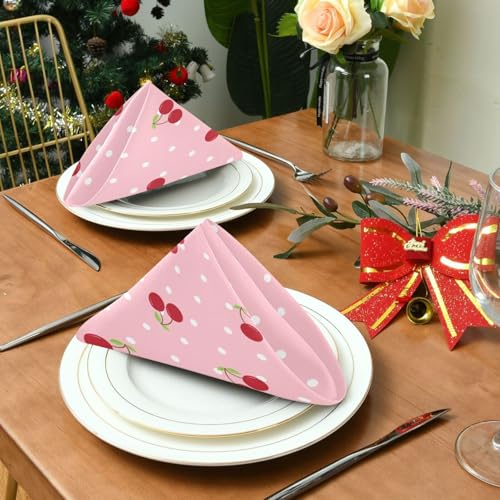 Servilletas de tela rojas con diseño de cereza x6 50x50 cm miniatura 4