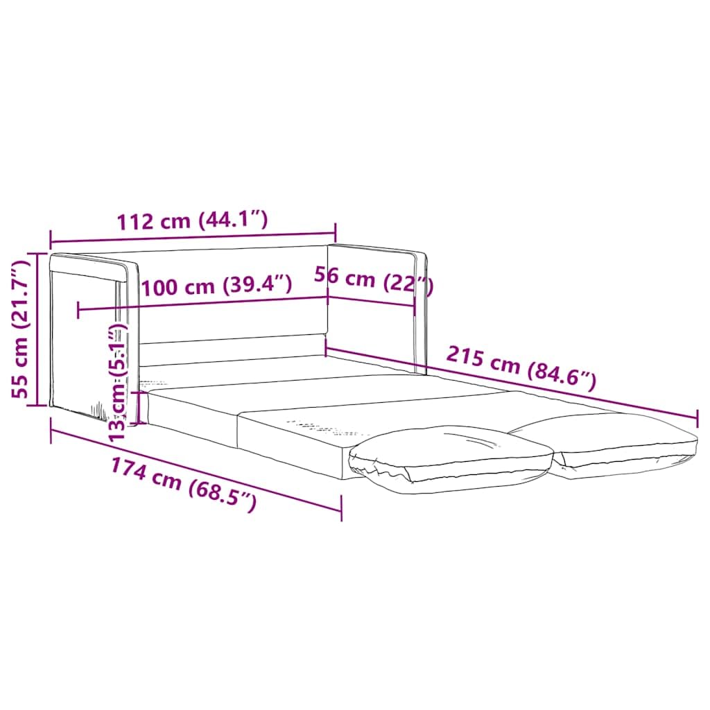Sofá de suelo con función de dormir negro 112 x 174 x 55 cm de tela, sofá cama 2 en 1 sofá cama sofá con cojín, banco, salón para salón, habitación de invitados, oficina, duradero, cómodo