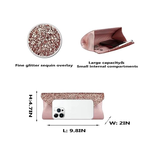 Vistatroy Women Glitter Sequins Envelope Evening Bag Handbag Party Bridal Clutch Purse - Image 3