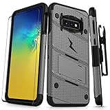 ZIZO Bolt Series Galaxy S10e Case Heavy-Duty Military Grade Drop Tested Bundle with Tempered Glass Screen Protector Holster and Kickstand Metal Gray Black