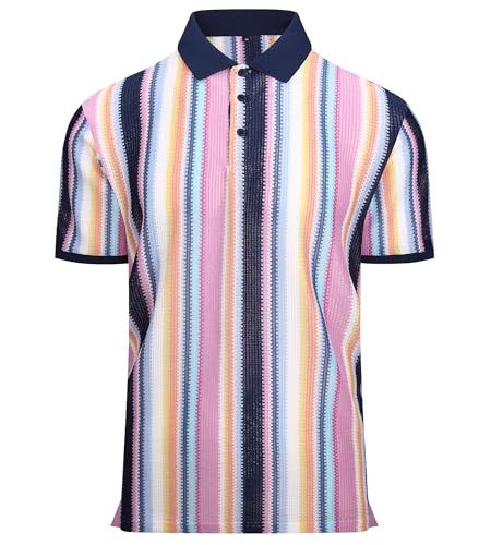 Alex Vando Mens Lace Polo Shirts Fashion Vibrant Short Sleeve Casual Shirts for Men