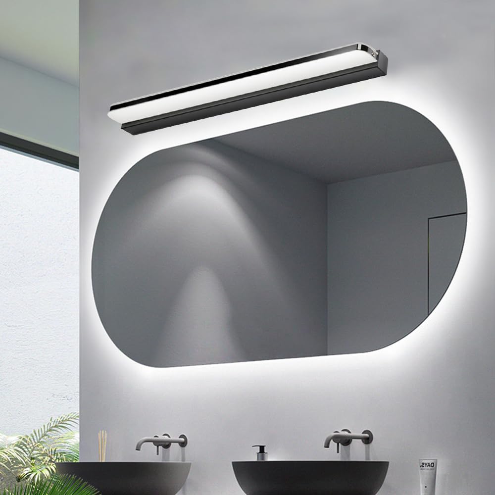 Nowoczesna lampa ścienna do wnętrz, lampa LED do lustra, łazienka, 40 cm, zimna biel, 9 W, lampa ścienna do sypialni, oświetlenie szafki z lustrem (kolor czarny, 60 cm)