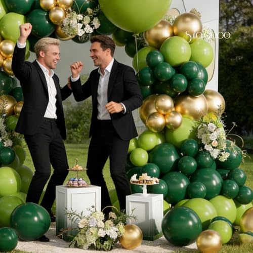 Image of Green Balloons Arch Kit 155Pcs Metallic Gold 18 10 5 Inch | Dark Light Green Balloon Different Sizes Latex Garland for Birthday Anniversary Graduation Jungle Party Decorations